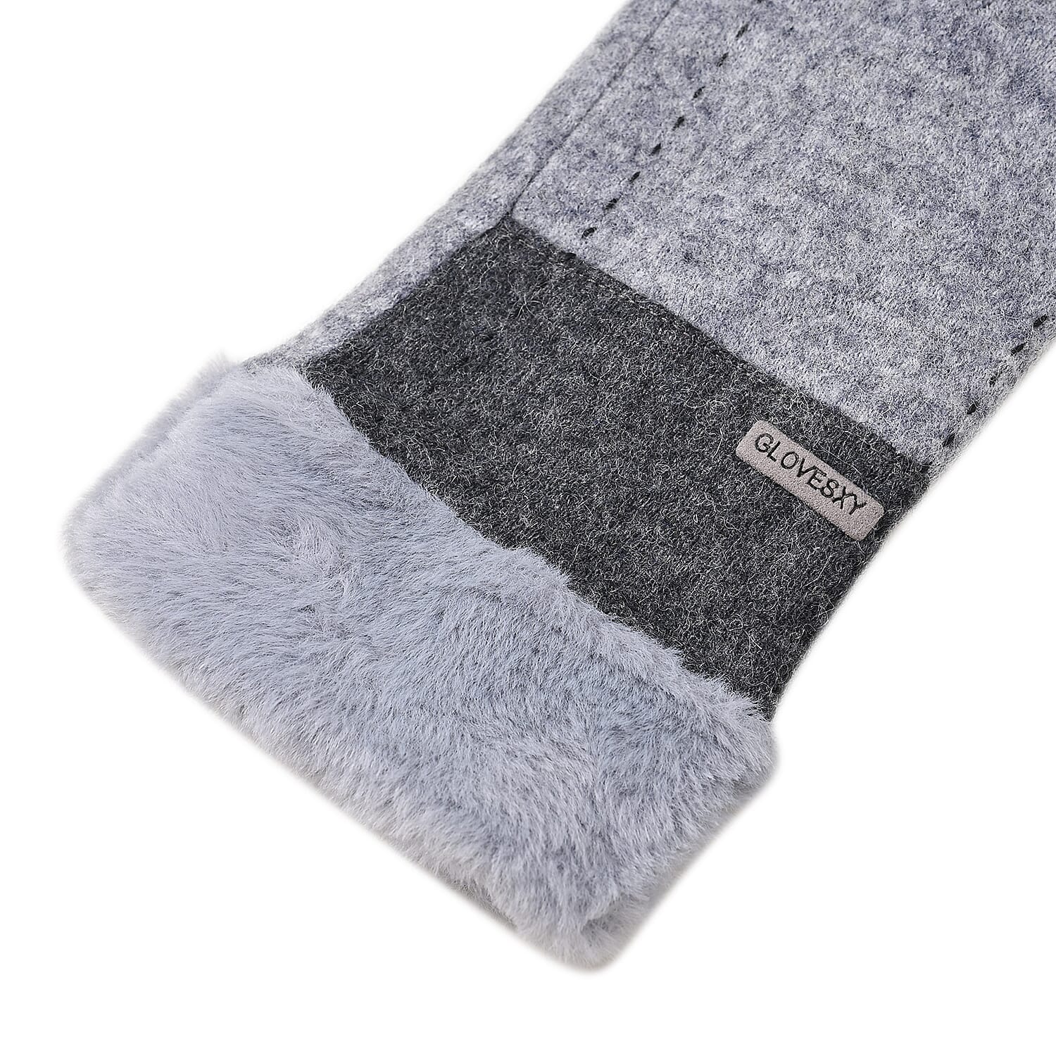 Luxury Cashmere Wool Gloves With Detailing and Fleece Lining - Grey