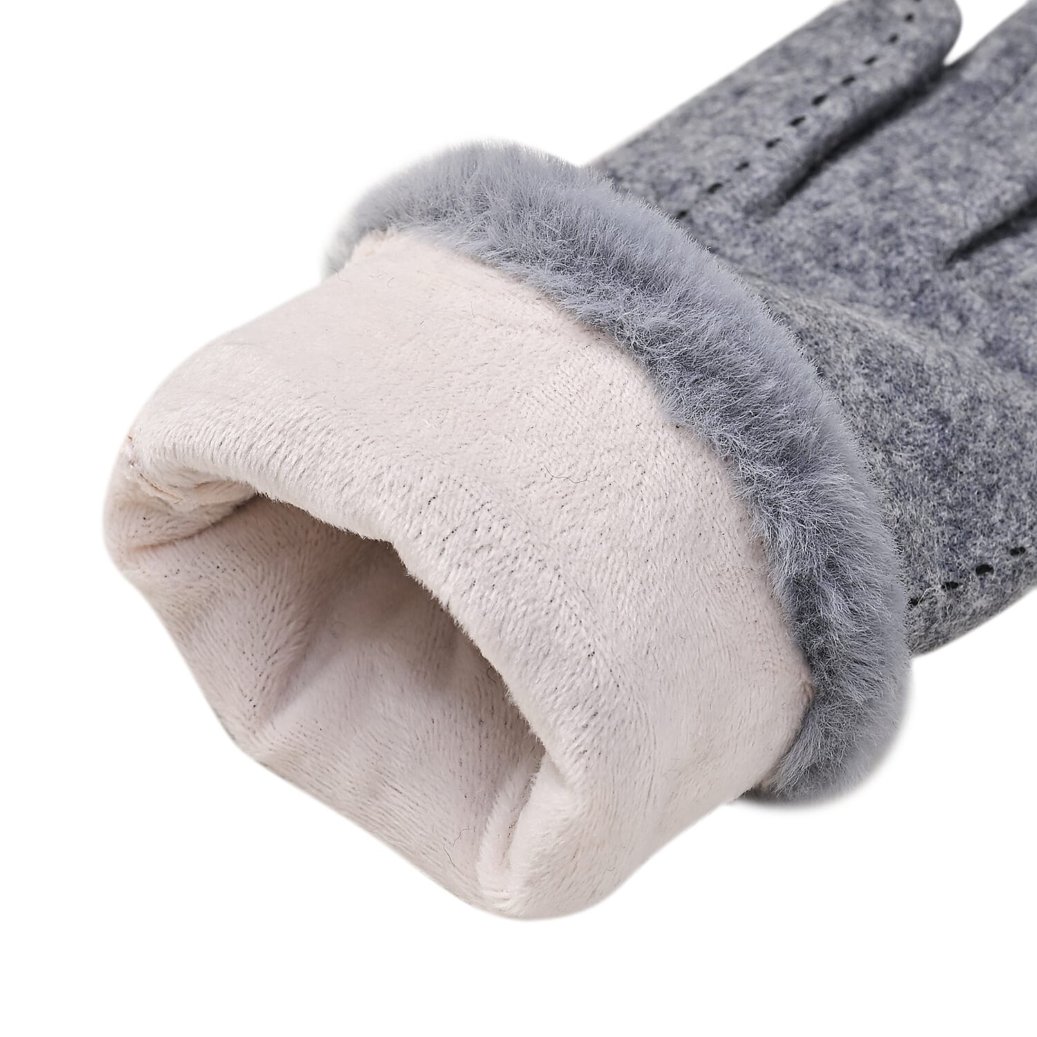 Luxury Cashmere Wool Gloves With Detailing and Fleece Lining - Grey