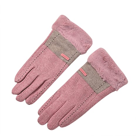Luxury Cashmere Wool Gloves With Detailing and Fleece Lining - Pink