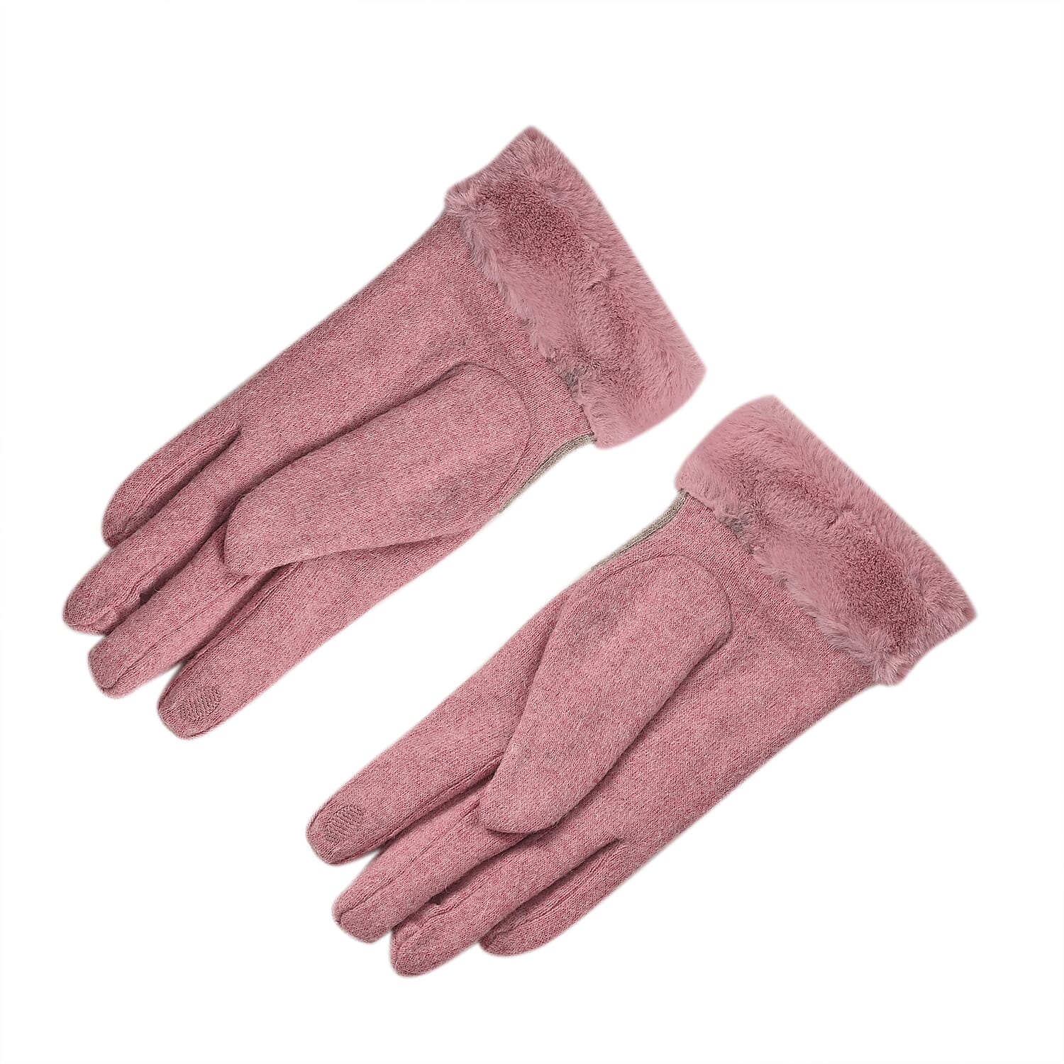 Luxury Cashmere Wool Gloves With Detailing and Fleece Lining - Pink