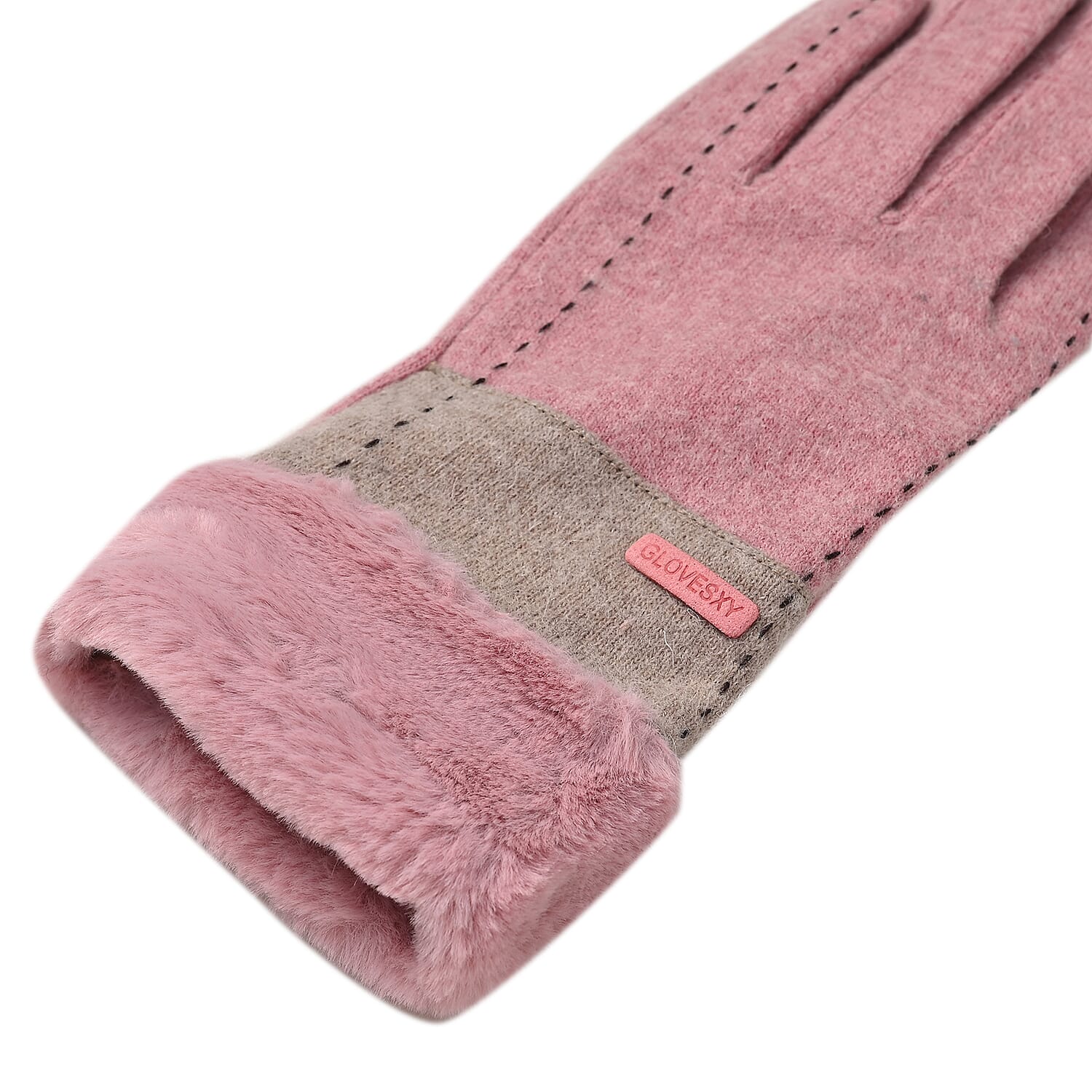 Luxury Cashmere Wool Gloves With Detailing and Fleece Lining - Pink