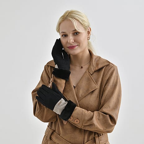 Luxury Cashmere Wool Gloves (One Size) - Black & Grey