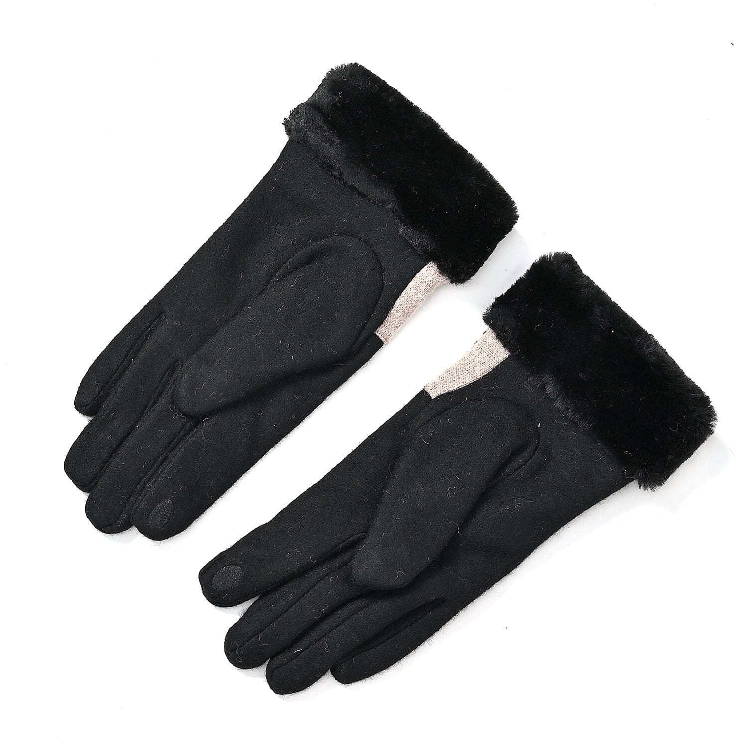 Luxury Cashmere Wool Gloves (One Size) - Black & Grey