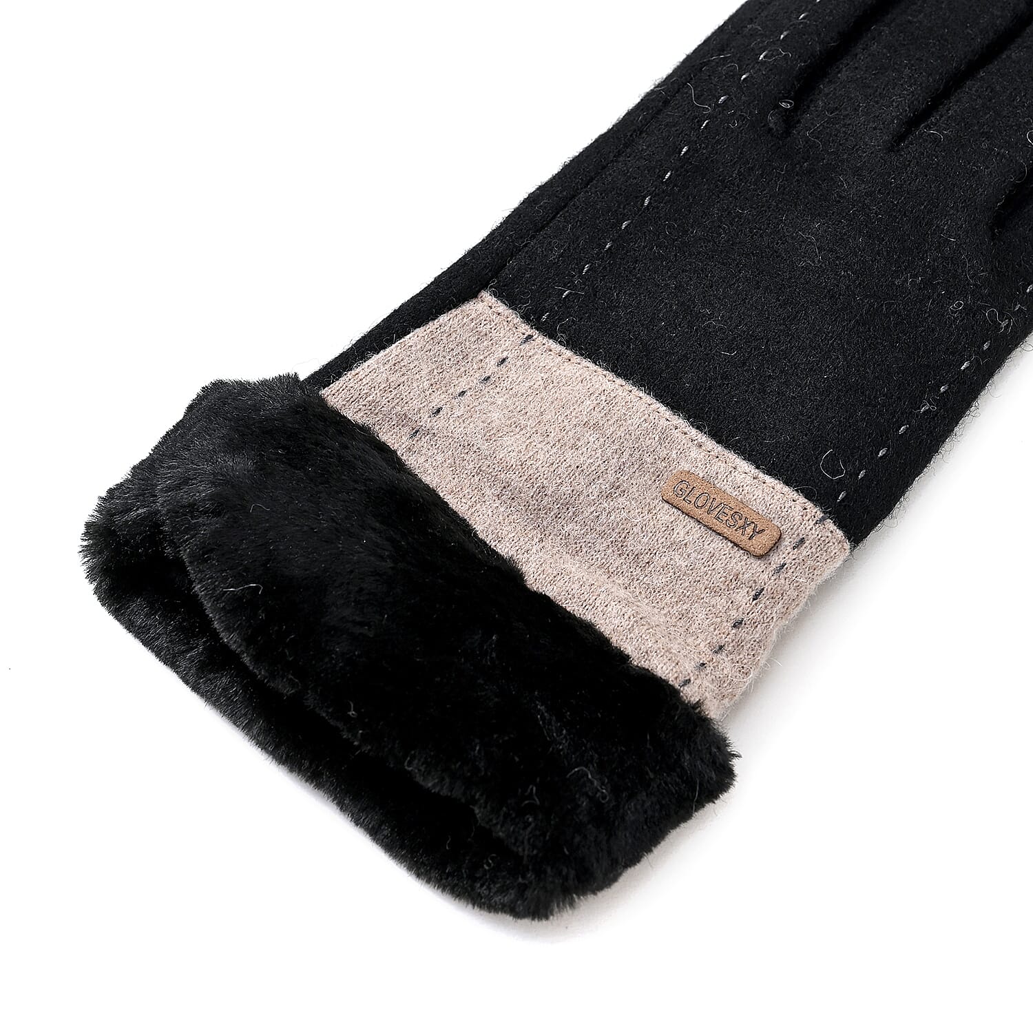 Luxury Cashmere Wool Gloves (One Size) - Black & Grey