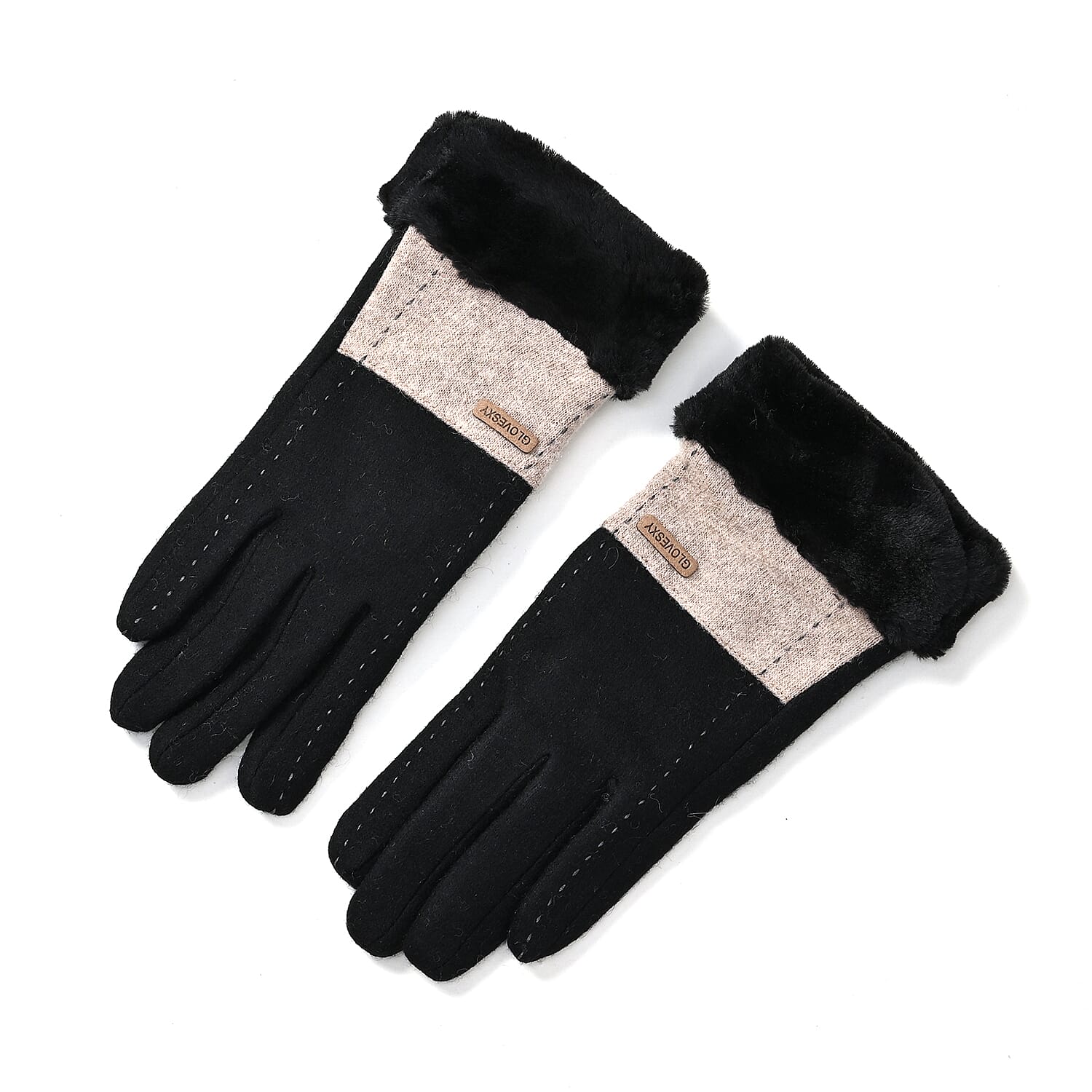 Luxury Cashmere Wool Gloves (One Size) - Black & Grey