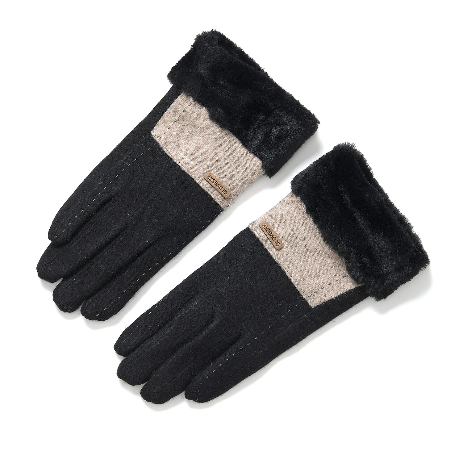 Styled By 70 % Cashmere Wool Gloves with touchscreen access (One Size) - Black
