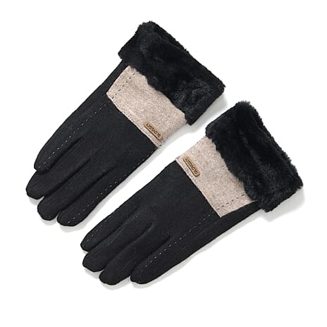 Styled By Cashmere Wool Gloves (One Size) - Black