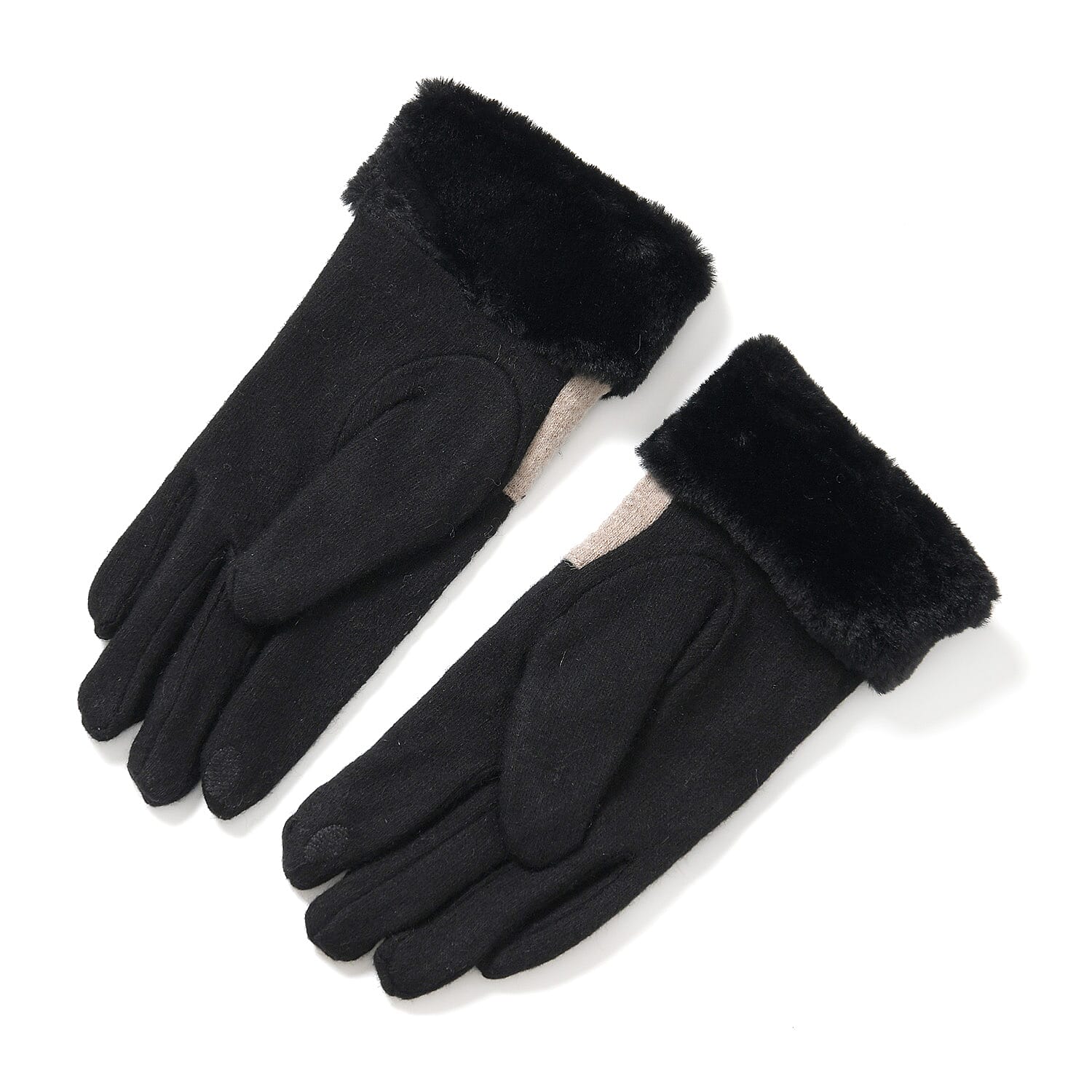 Styled By 70 % Cashmere Wool Gloves with touchscreen access (One Size) - Black