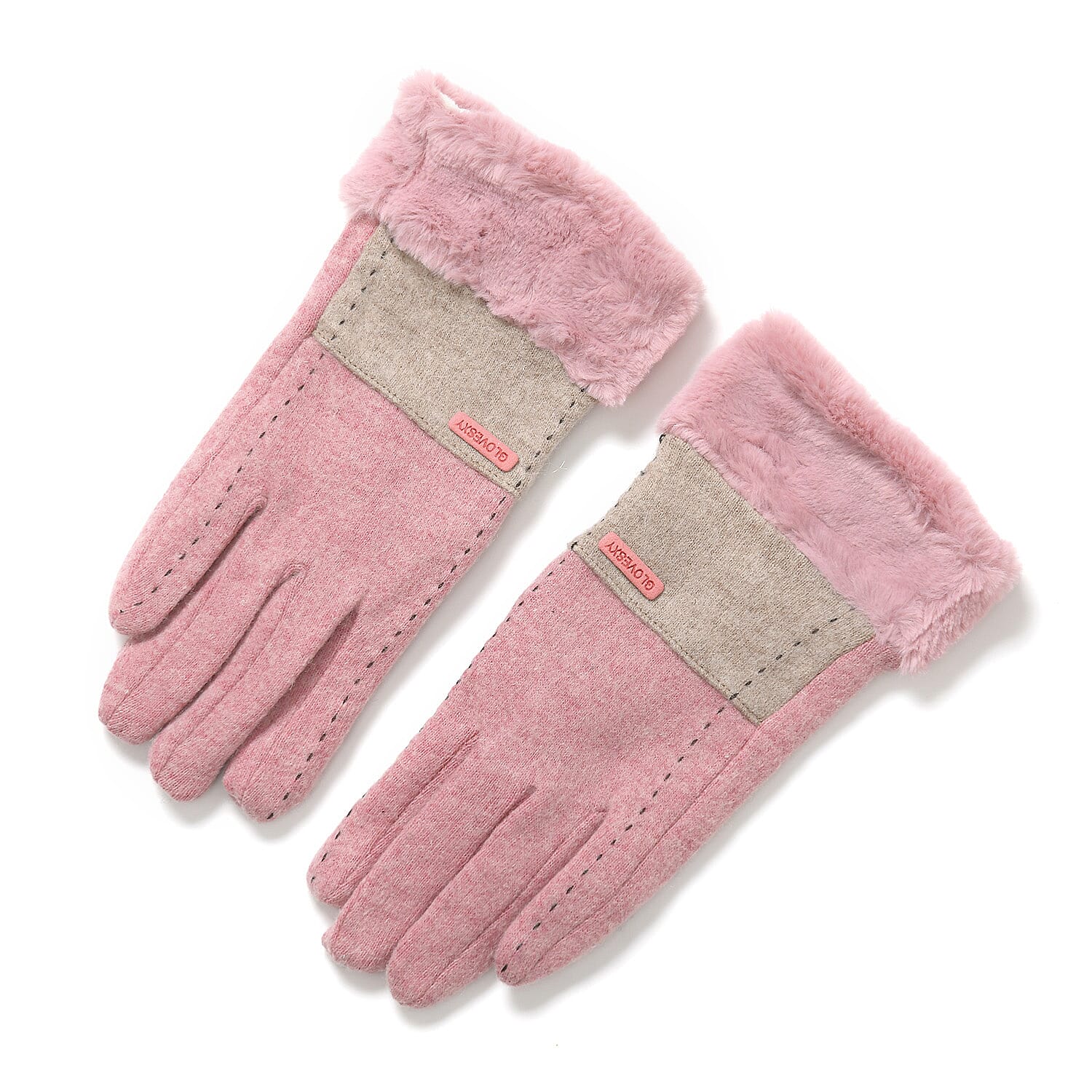 Styled By 70 % Cashmere Wool Gloves with touchscreen access (One Size) - Pink