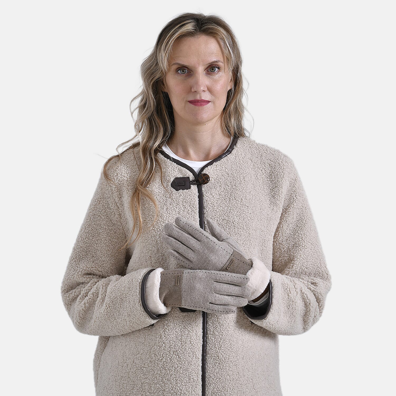 Styled By Cashmere Wool Gloves with Touchscreen Access (One Size) - Beige