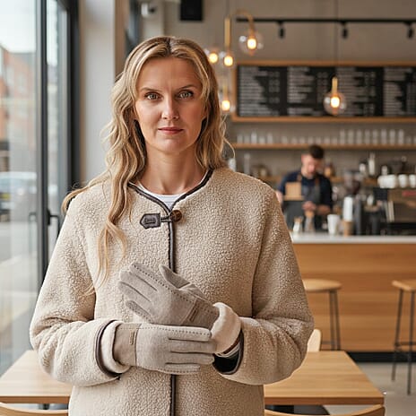 Styled By Cashmere Wool Gloves with touchscreen access(One Size) - Beige