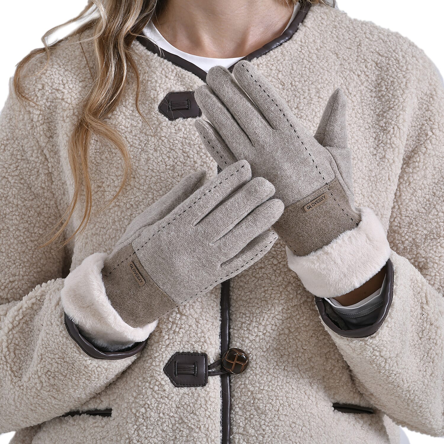 Styled By Cashmere Wool Gloves with Touchscreen Access (One Size) - Beige