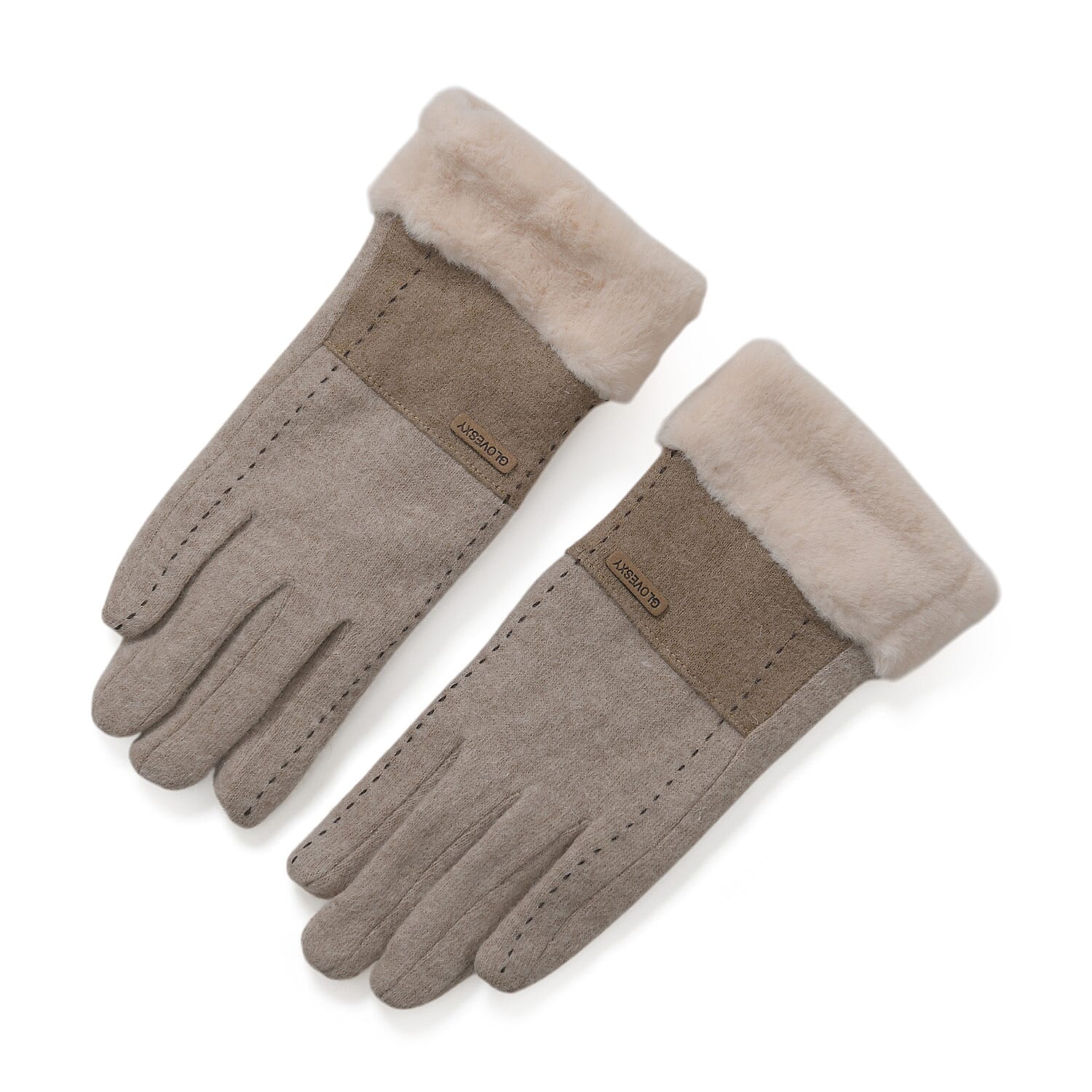 Styled By Cashmere Wool Gloves with Touchscreen Access (One Size) - Beige