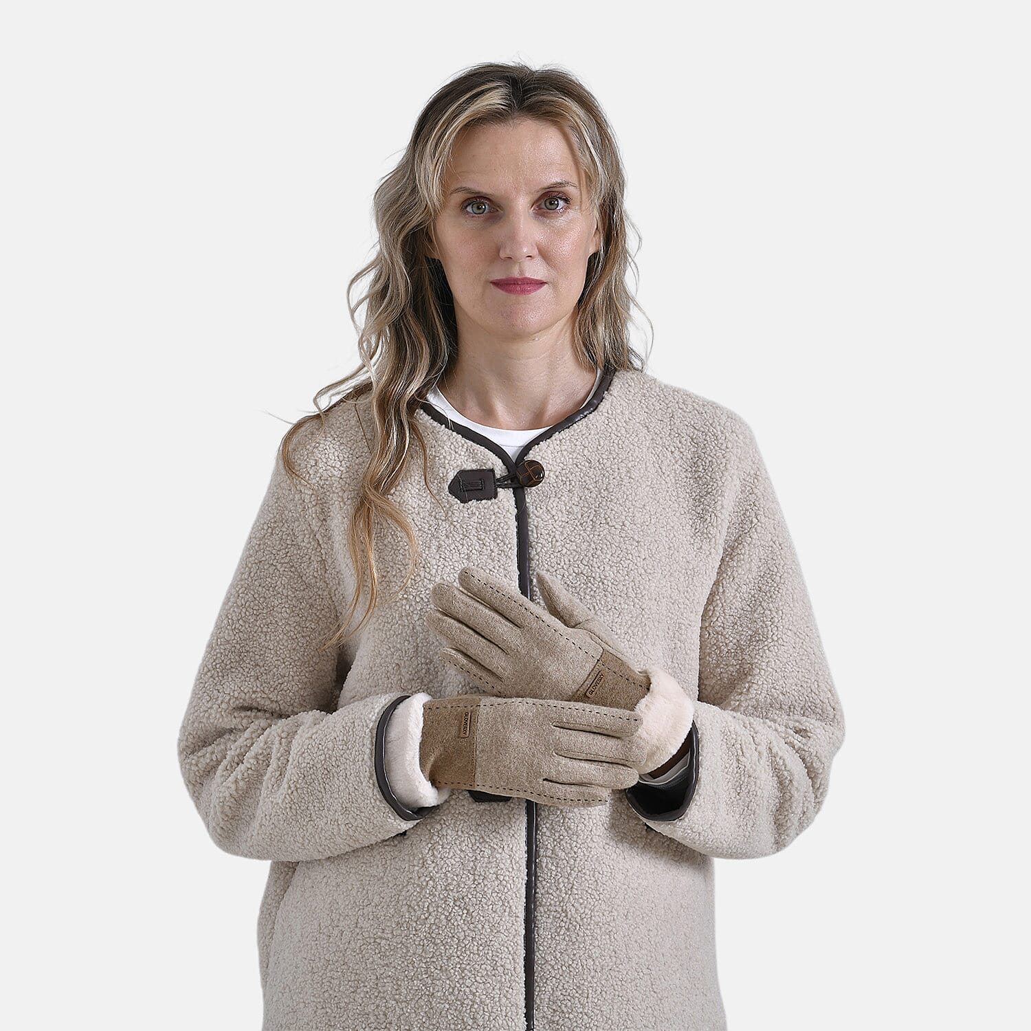 Styled By 70 % Cashmere Wool Gloves with touchscreen access(One Size) - Khaki