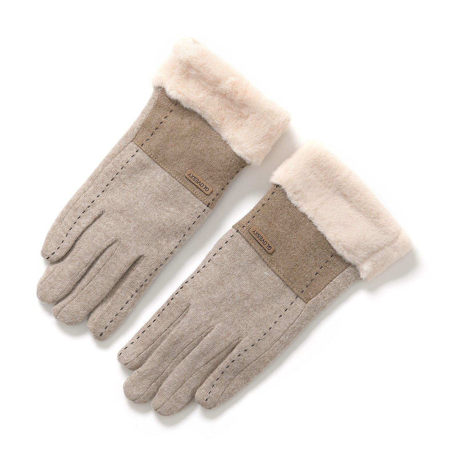 Styled By 70 % Cashmere Wool Gloves with touchscreen access(One Size) - Khaki