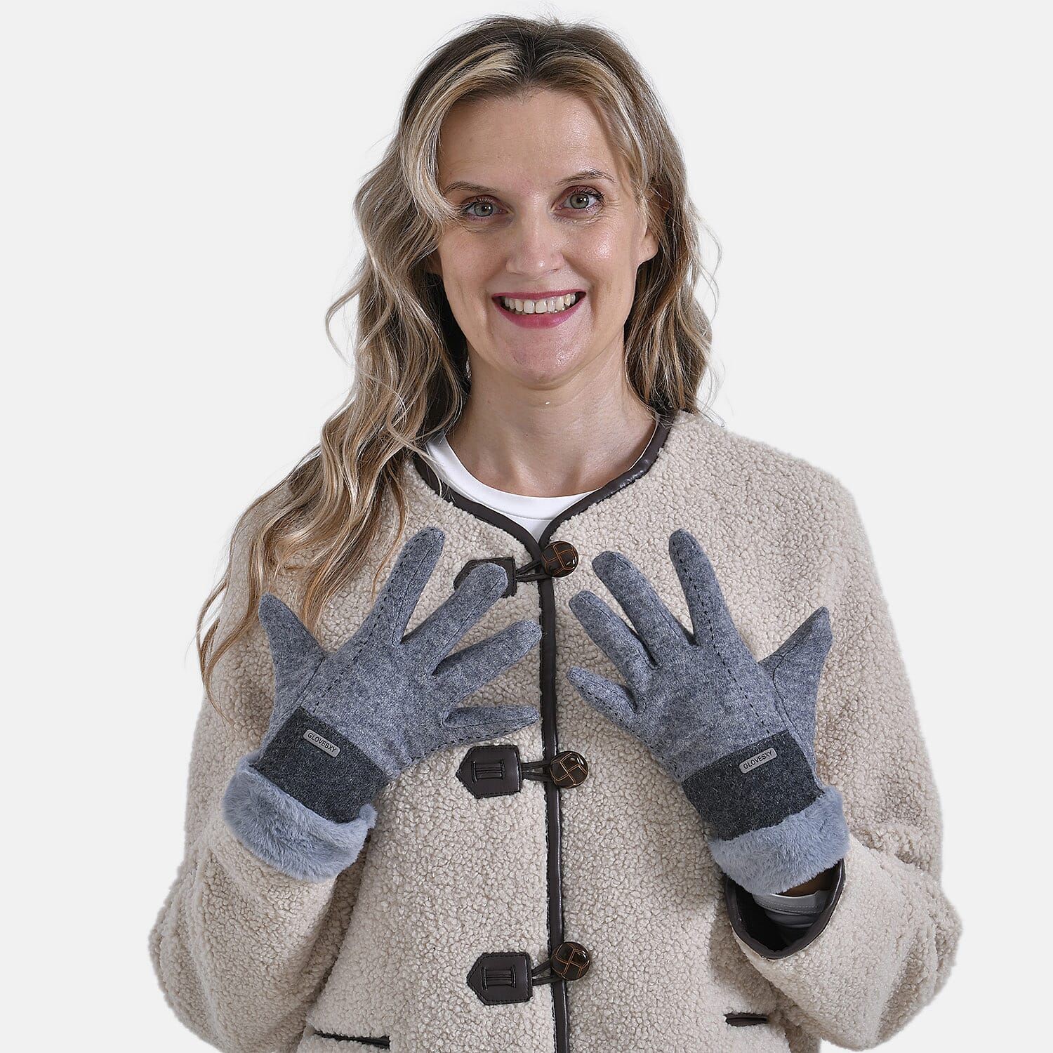 Styled By Cashmere Wool Gloves with touchscreen access(One Size) - Grey