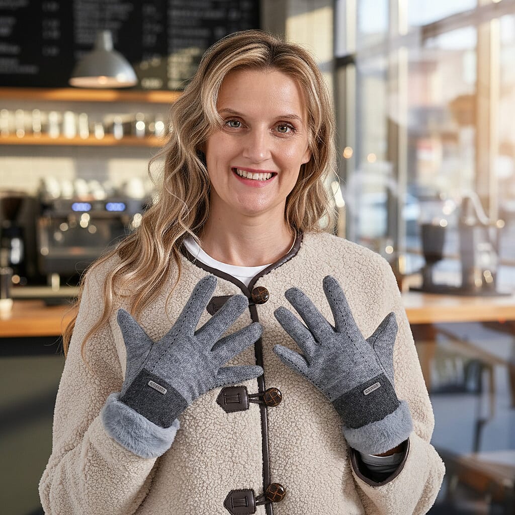 Styled By Cashmere Wool Gloves with touchscreen access(One Size) - Grey