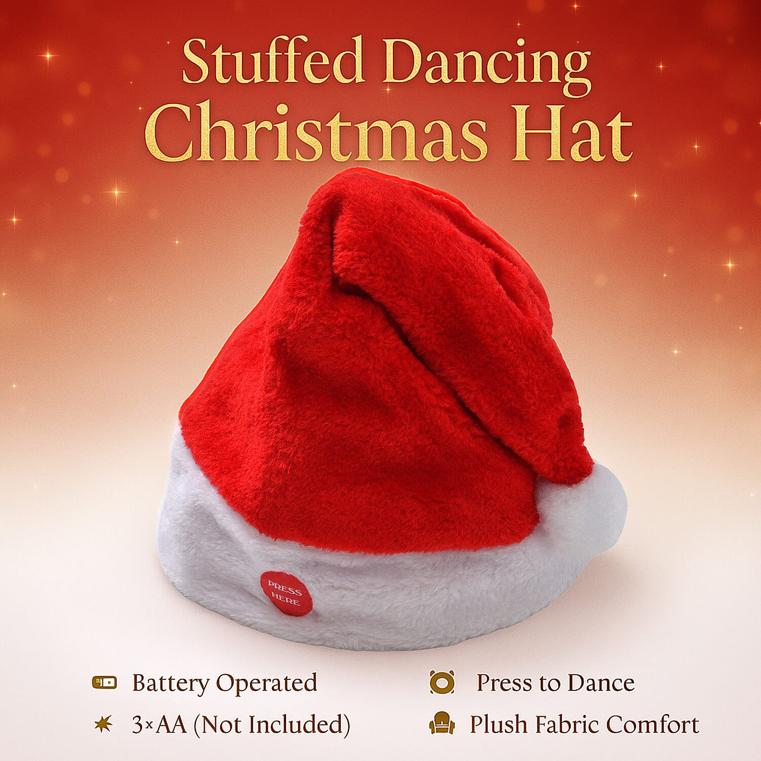 New Arrivals- Stuffed Dancing Xmas Hat (3xAA Battery not inc.) - Red & White