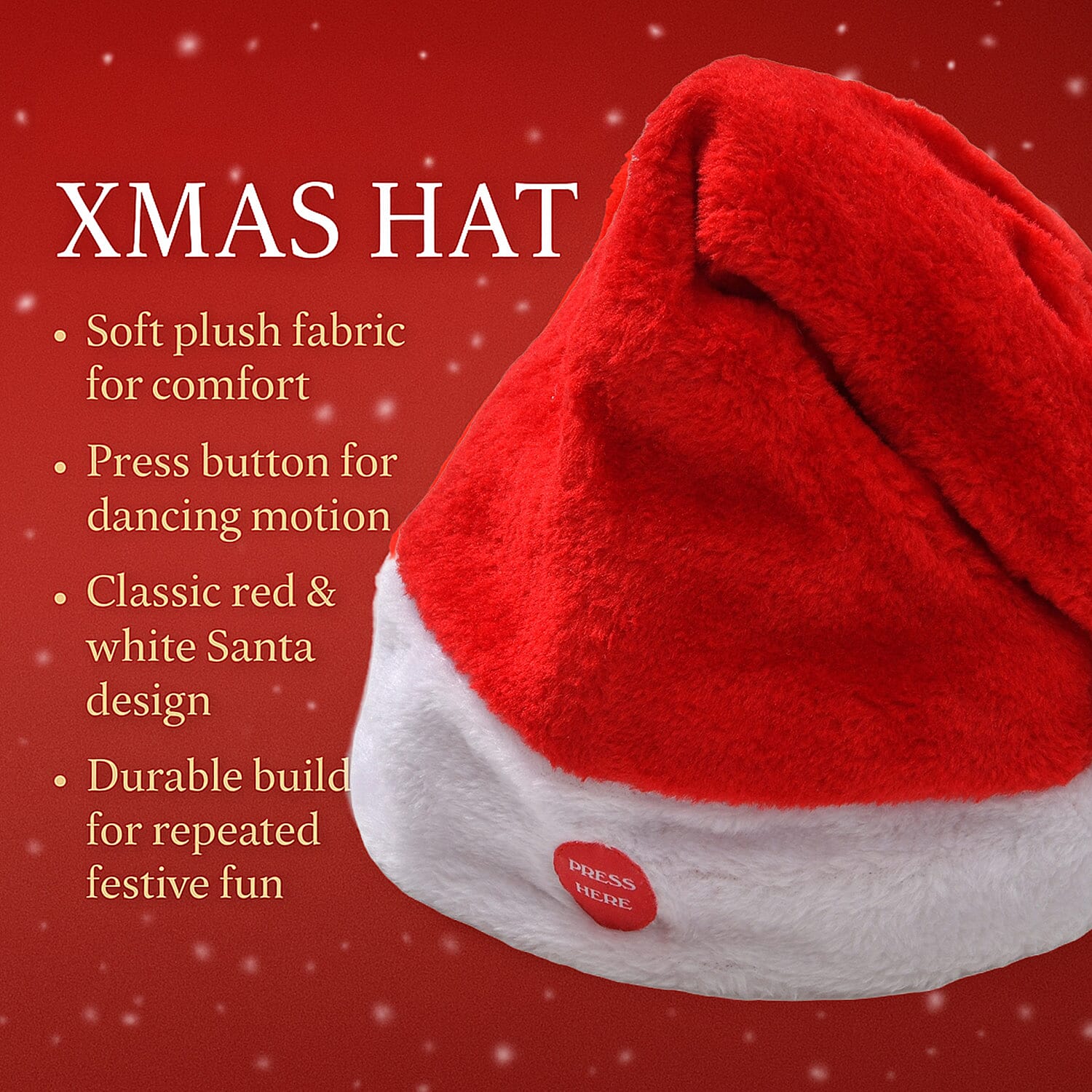 New Arrivals- Stuffed Dancing Xmas Hat (3xAA Battery not inc.) - Red & White