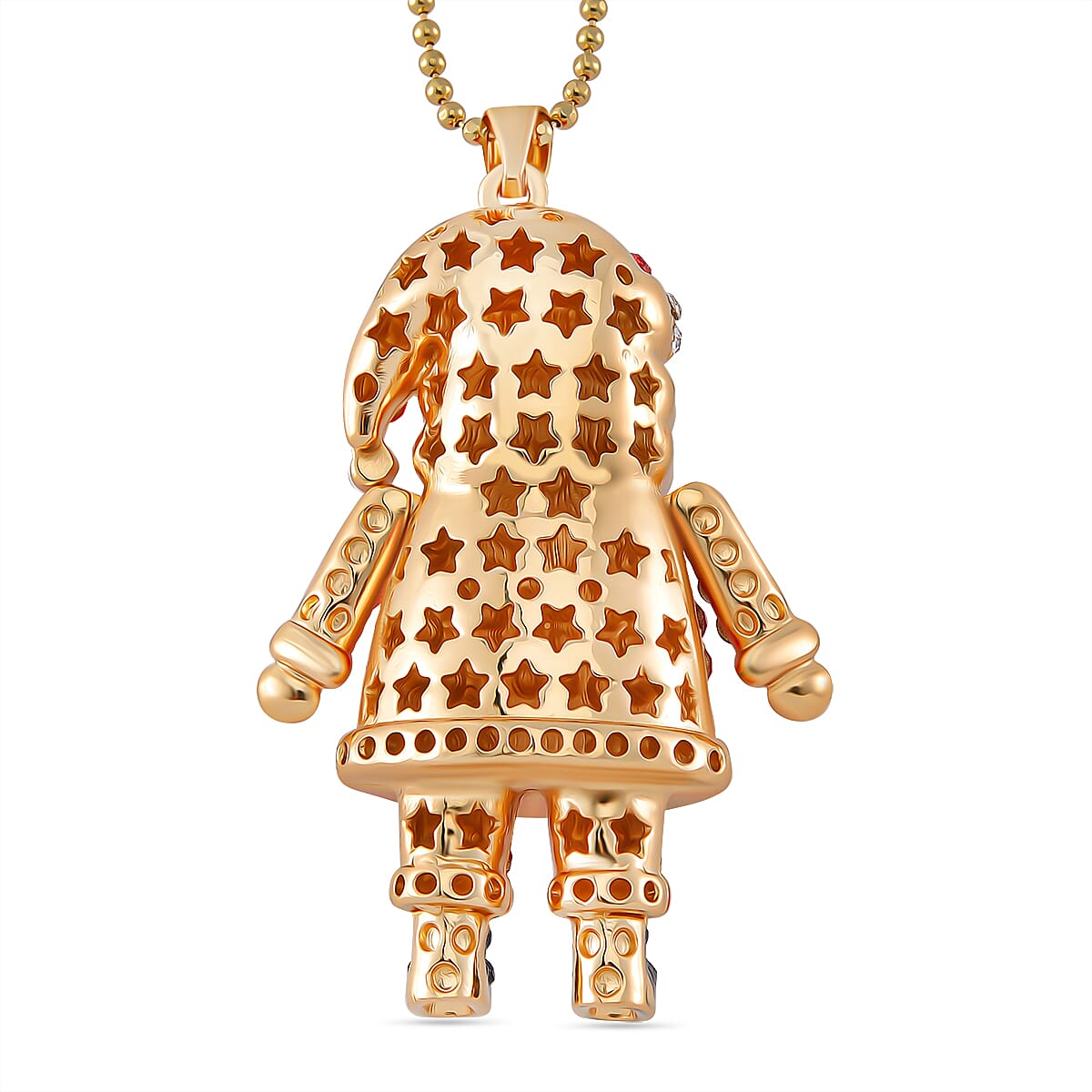 Close Out Deal Multi Colour Red Crystal Santa Necklace in Yellow Gold Tone Size 24 2 EXT 7851285 TJC