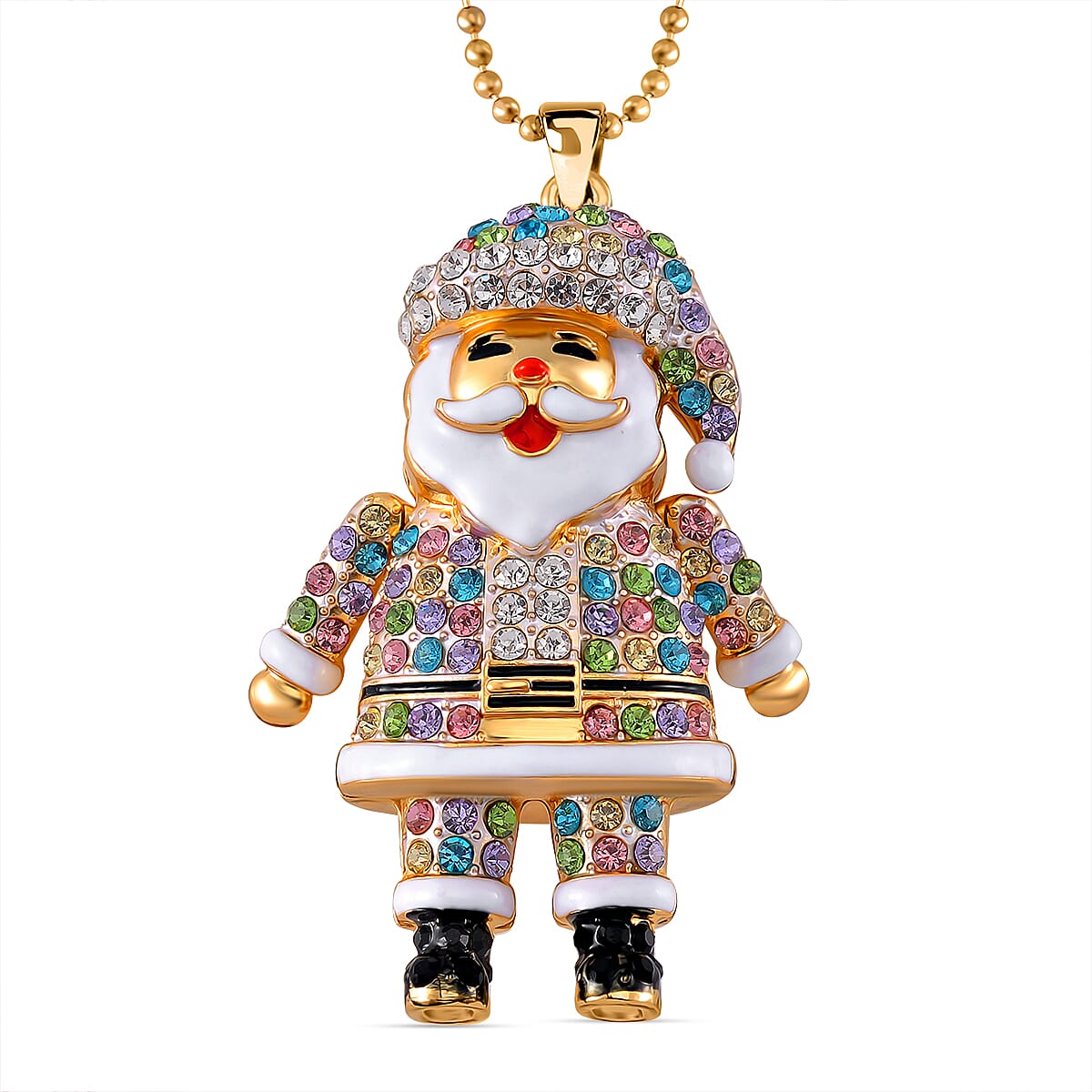Close Out Deal- Multi Colour Crystal Santa Necklace in Yellow Gold Tone (Size - 24-2 EXT)