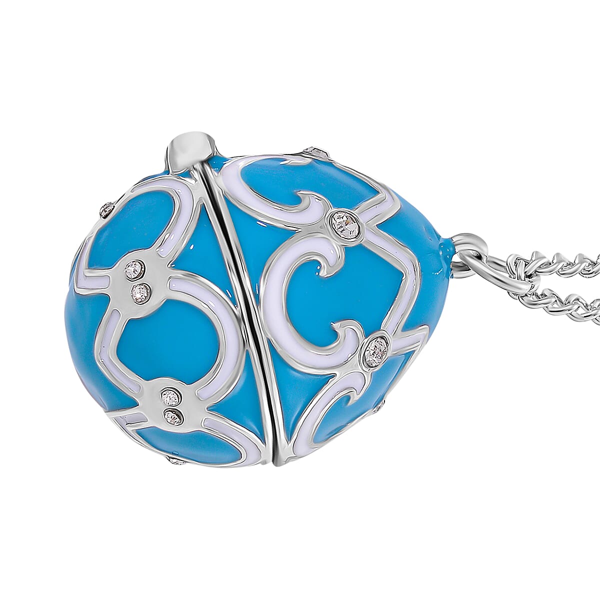 Designer Inspired Enamled Snow Flake Egg Crystal Necklace - Blue