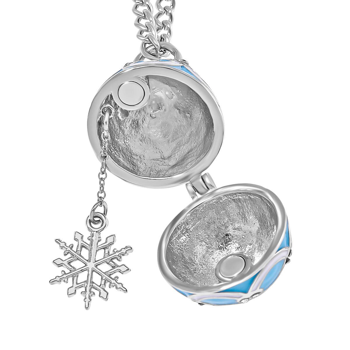 Designer Inspired Enamled Snow Flake Egg Crystal Necklace - Blue