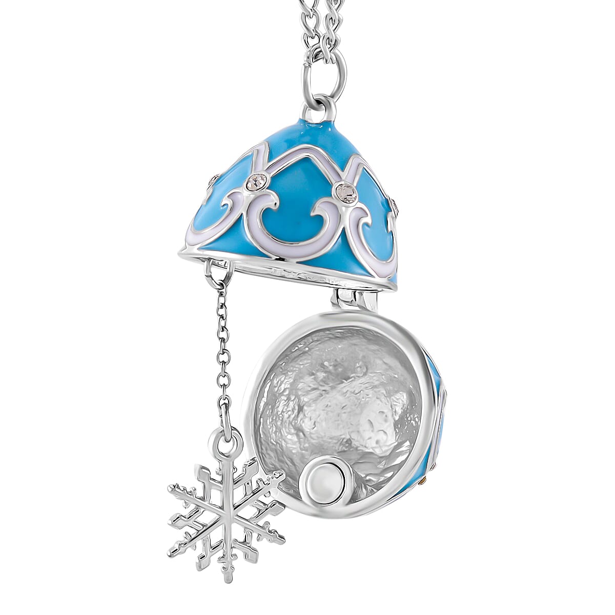 Designer Inspired Enamled Snow Flake Egg Crystal Necklace - Blue