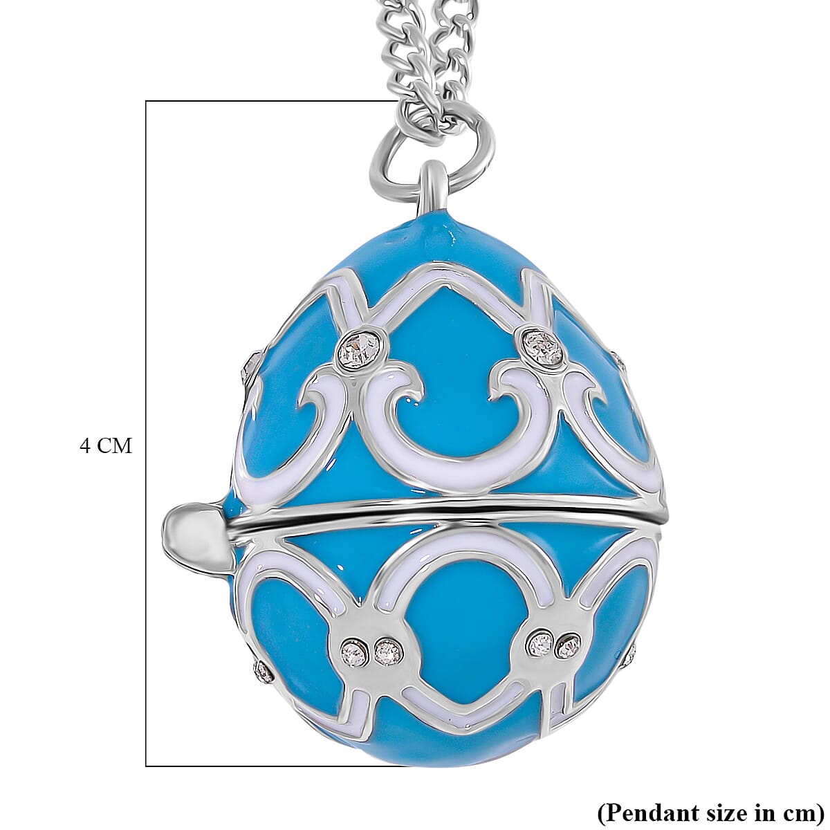Designer Inspired Enamled Snow Flake Egg Crystal Necklace - Blue