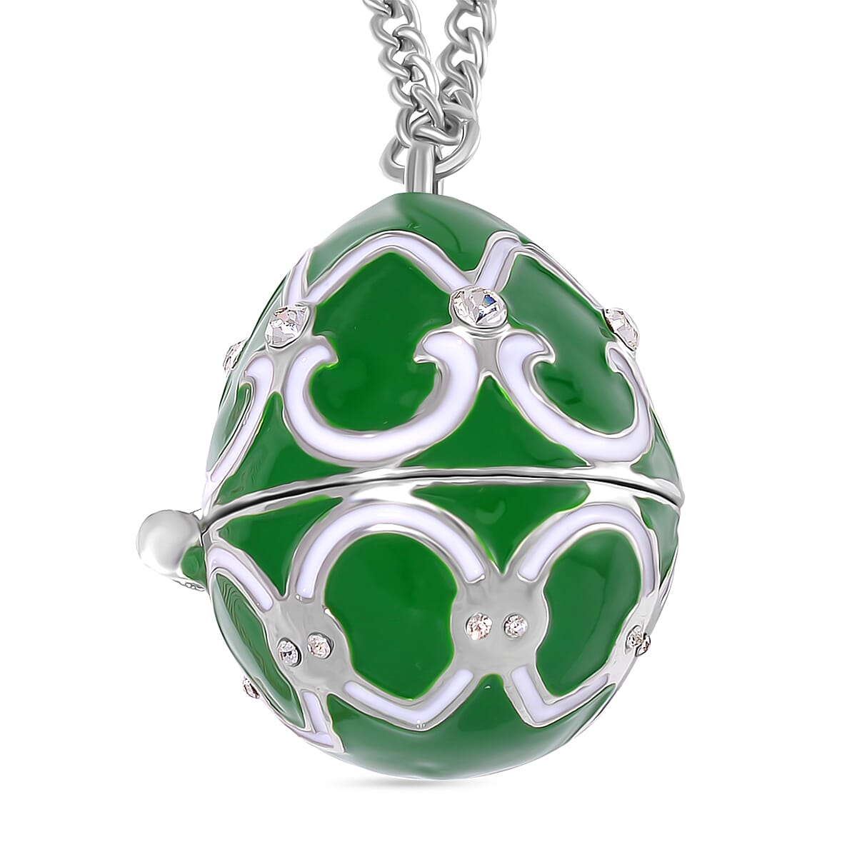 Designer Inspired Enamled Snow Flake Egg Crystal Necklace - Green
