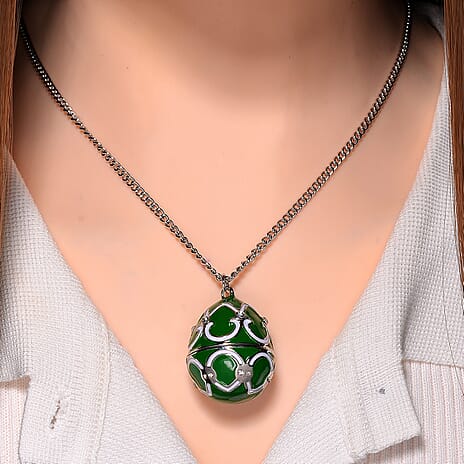 Designer Inspired Enamled Snow Flake Egg Crystal Necklace - Green