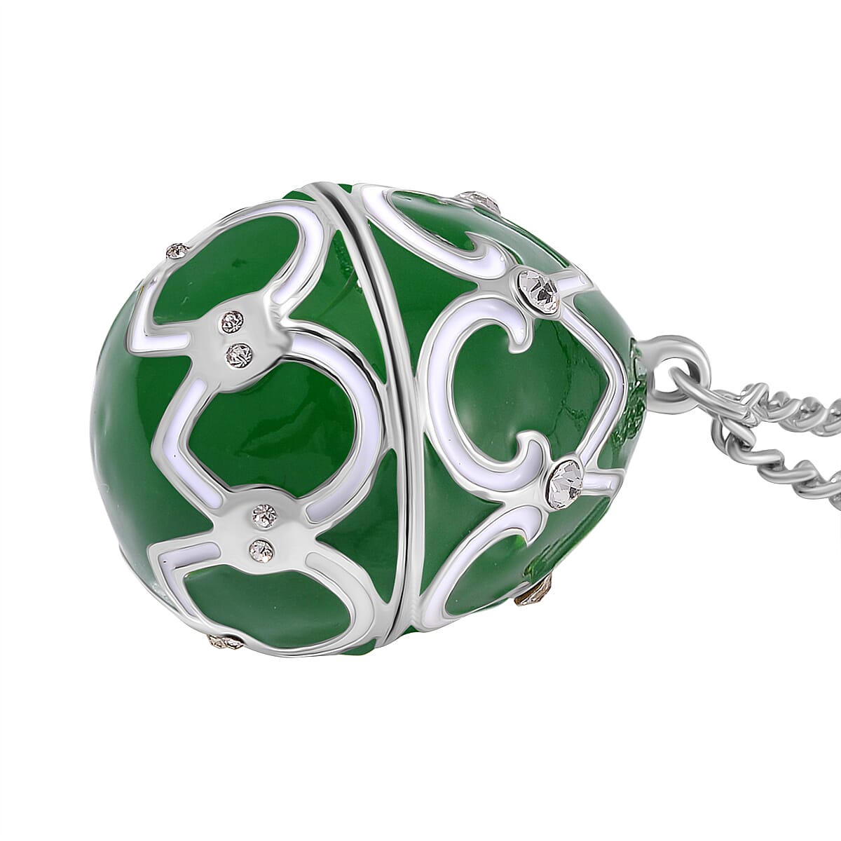 Designer Inspired Enamled Snow Flake Egg Crystal Necklace - Green