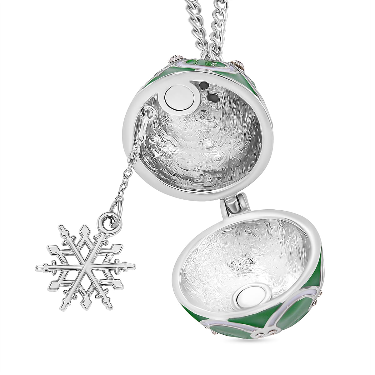 Designer Inspired Enamled Snow Flake Egg Crystal Necklace - Green