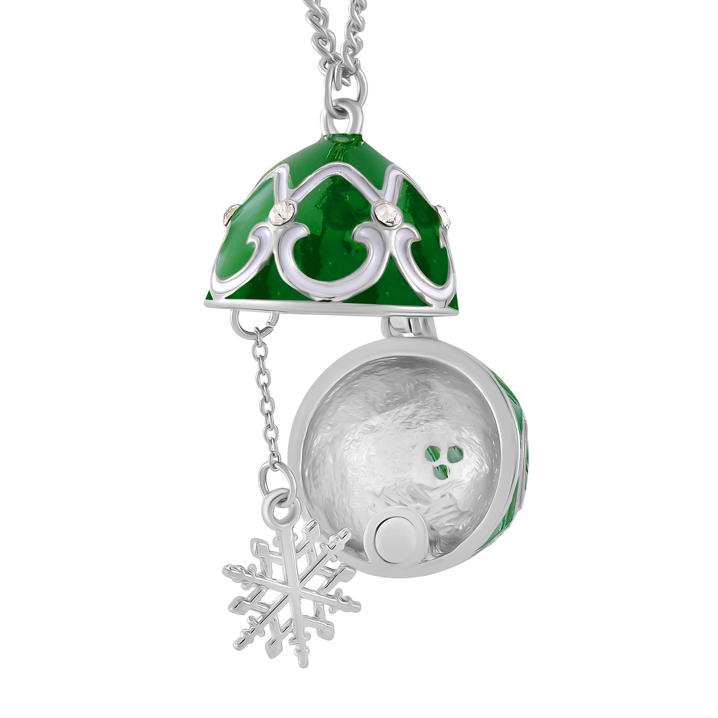 Designer Inspired Enamled Snow Flake Egg Crystal Necklace - Green