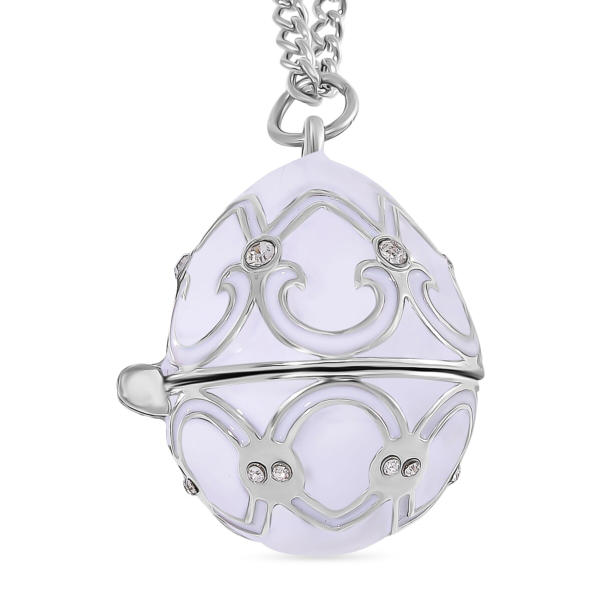 Designer Inspired Enamled Snow Flake Egg Crystal Necklace - White