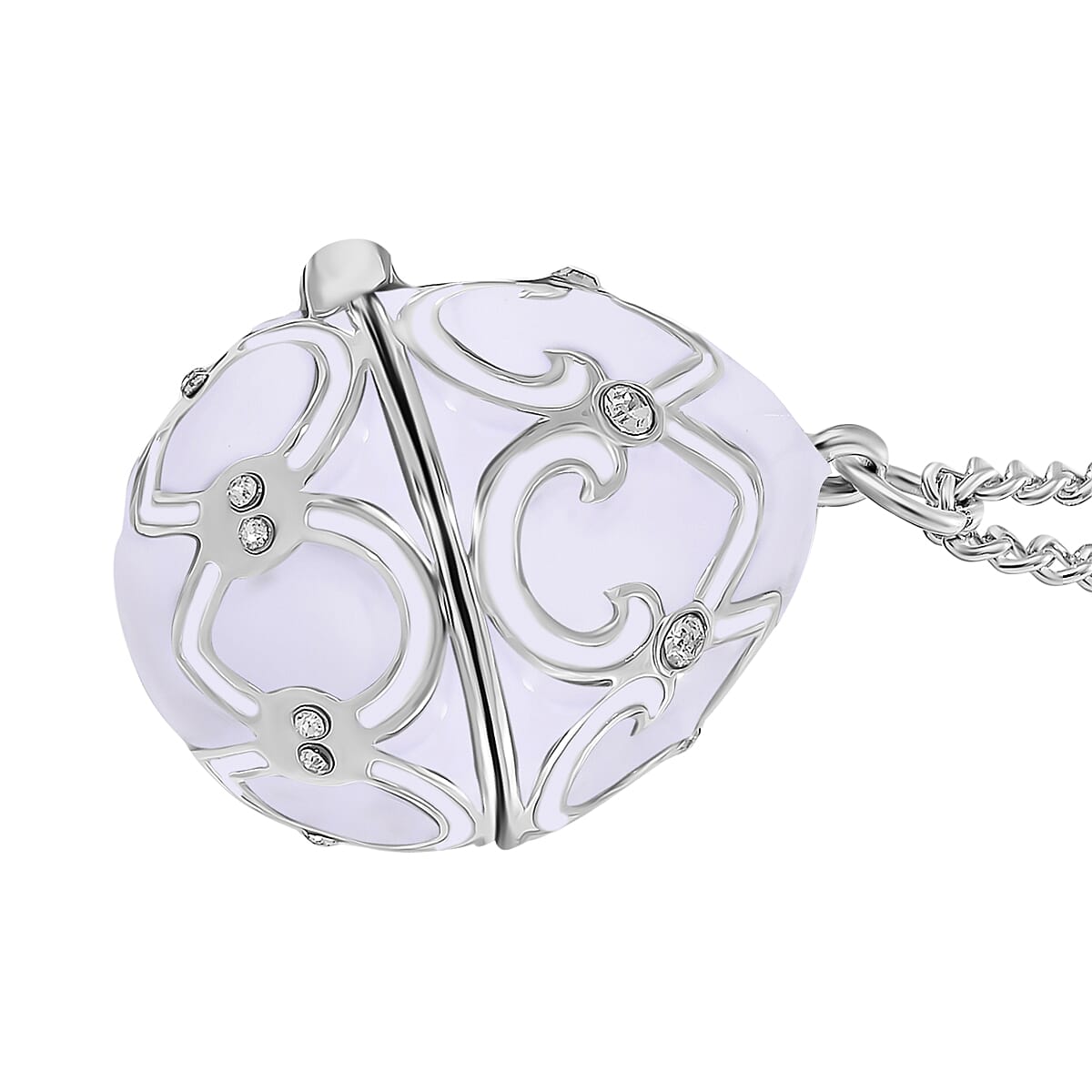 Designer Inspired Enamled Snow Flake Egg Crystal Necklace - White
