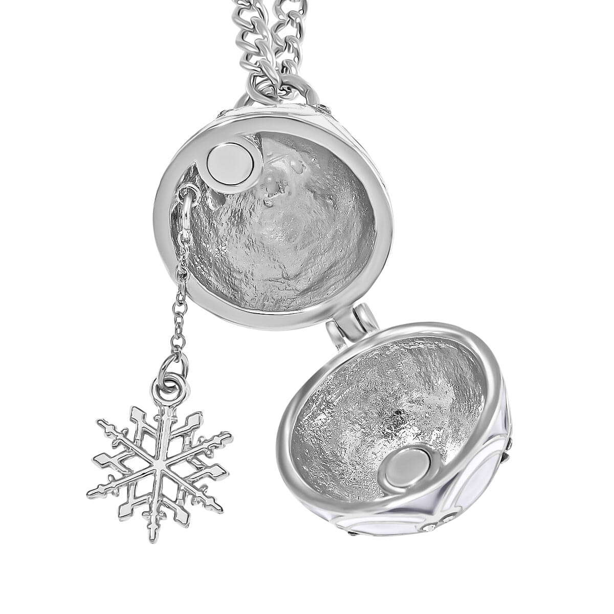 Designer Inspired Enamled Snow Flake Egg Crystal Necklace - White