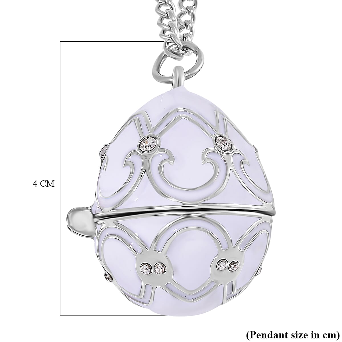 Designer Inspired Enamled Snow Flake Egg Crystal Necklace - White