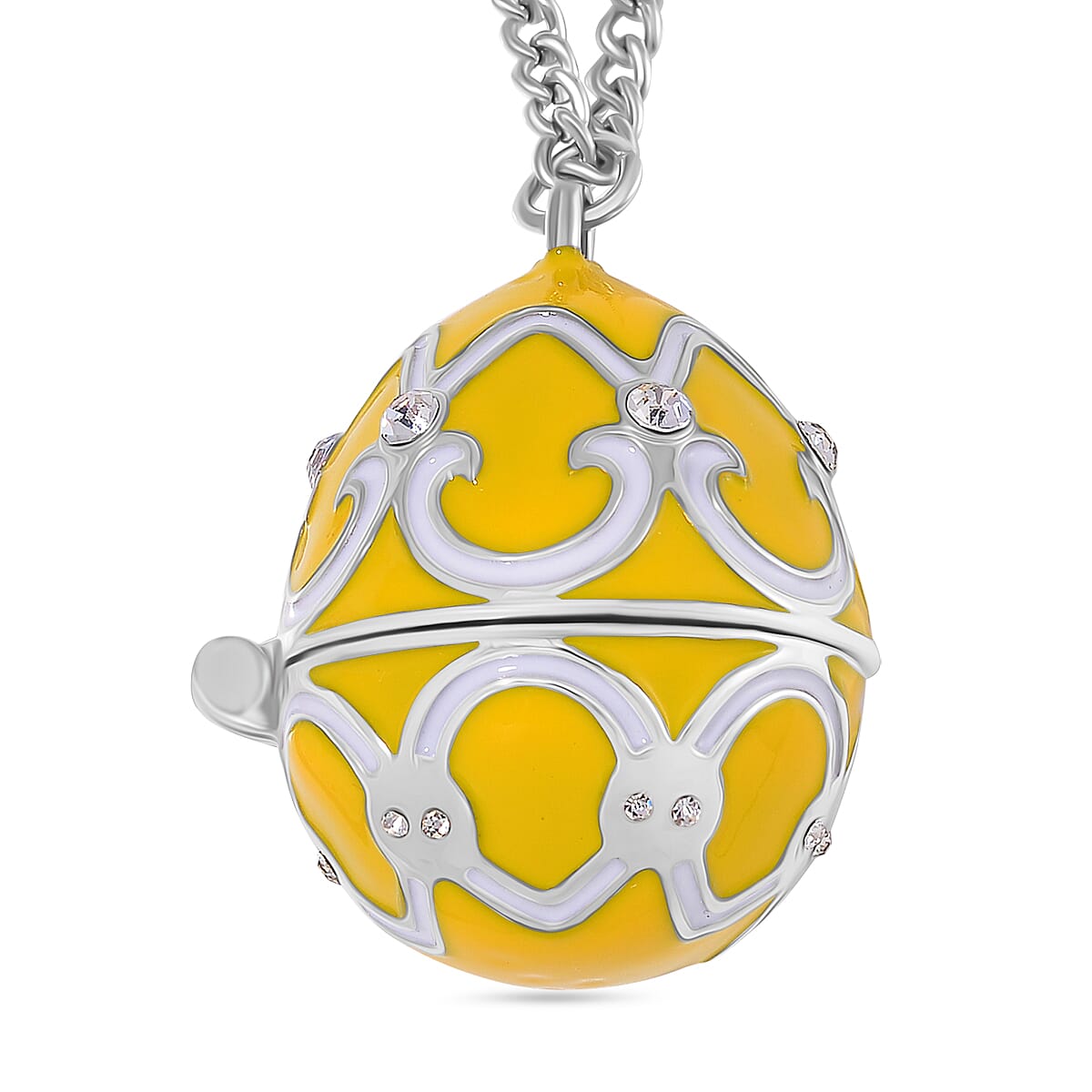 Designer Inspired Enamled Snow Flake Egg Crystal Necklace - Yellow