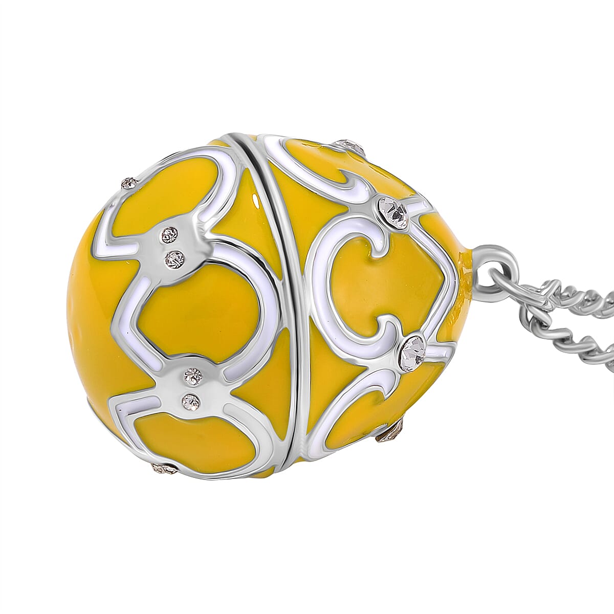 Designer Inspired Enamled Snow Flake Egg Crystal Necklace - Yellow