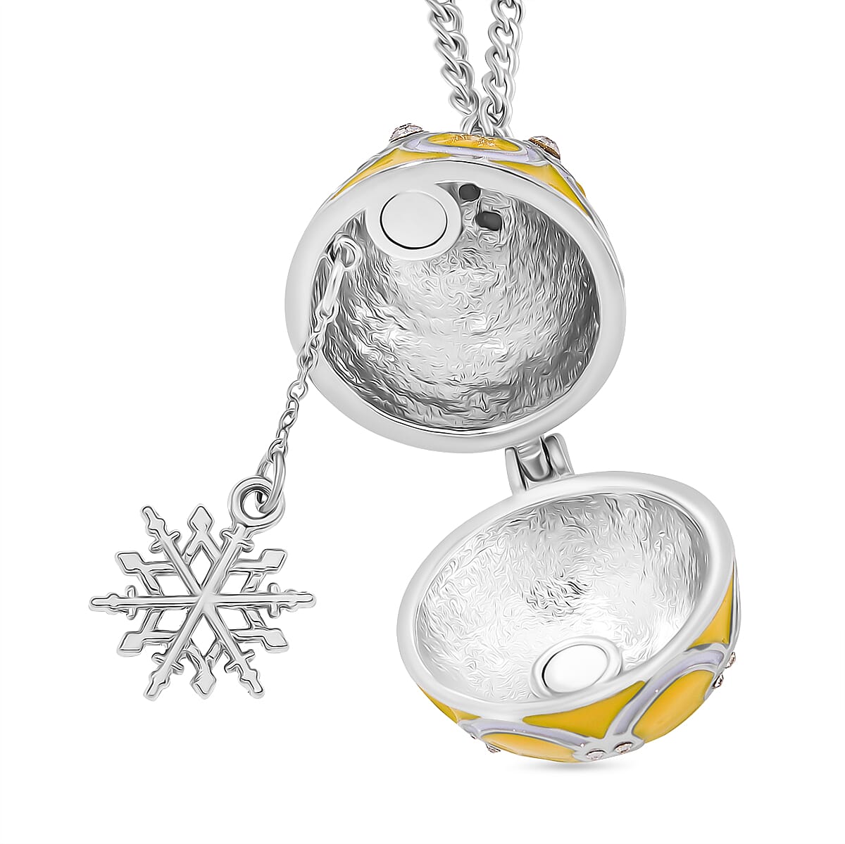 Designer Inspired Enamled Snow Flake Egg Crystal Necklace - Yellow