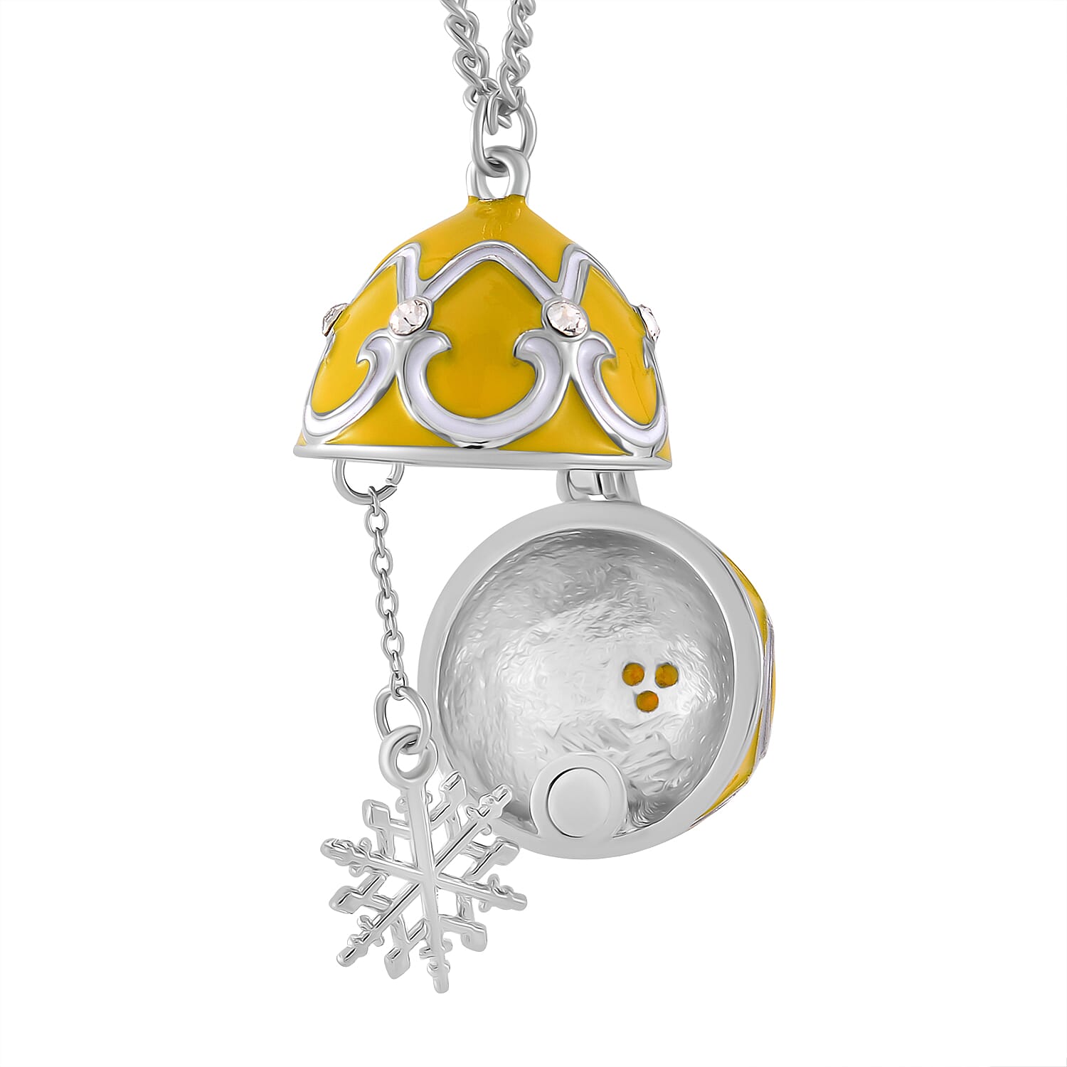 Designer Inspired Enamled Snow Flake Egg Crystal Necklace - Yellow