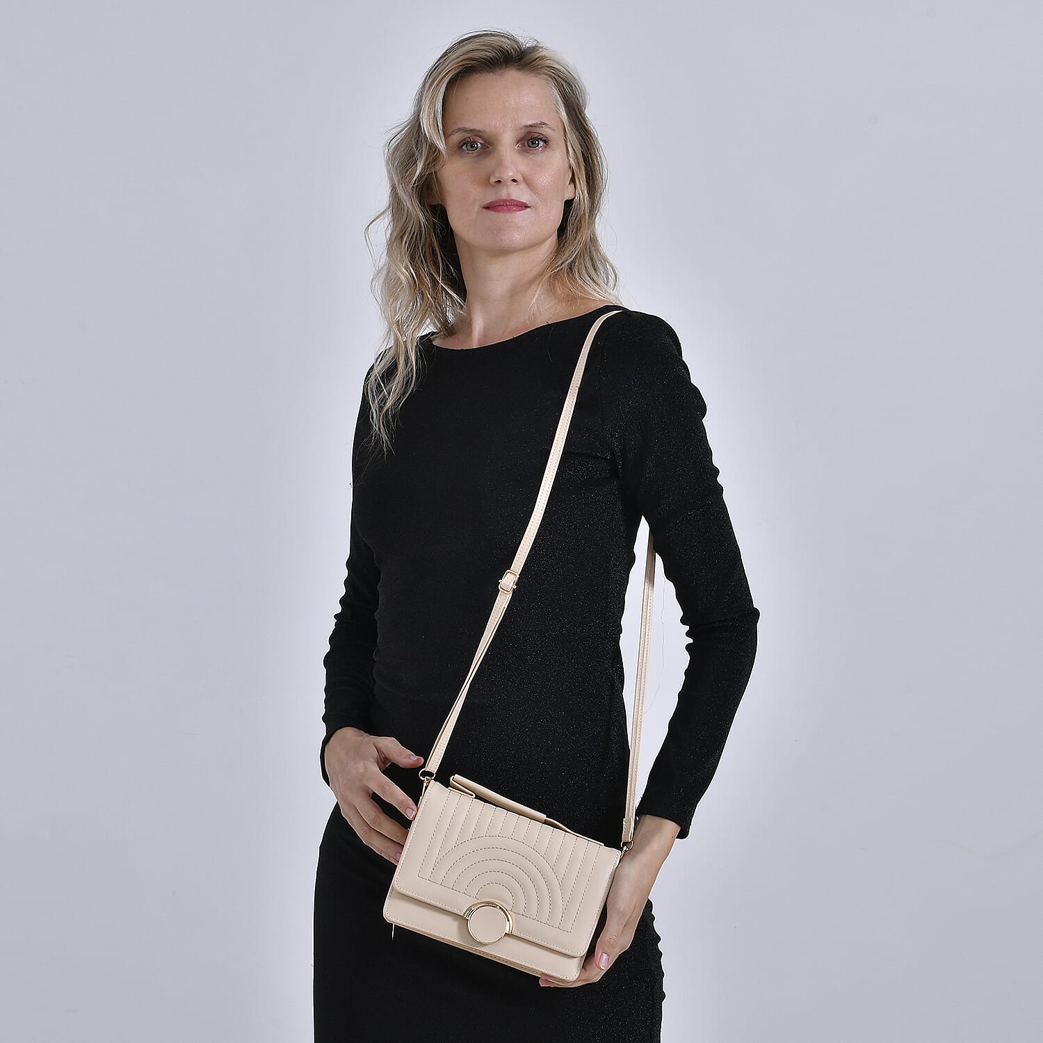 Designer Inspired 2-in-1 PU Crossbody Bag (Size 21x8x14 cm) - Beige