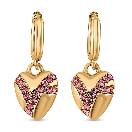 Pink Crystal Earring With Clasp in Yellow Gold Tone