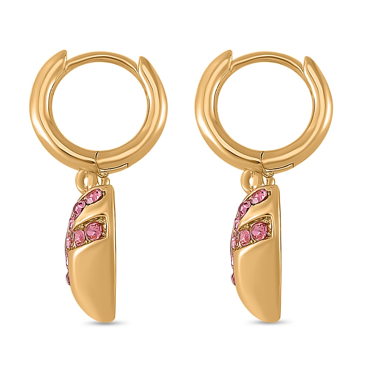 Pink Crystal Earring With Clasp in Yellow Gold Tone