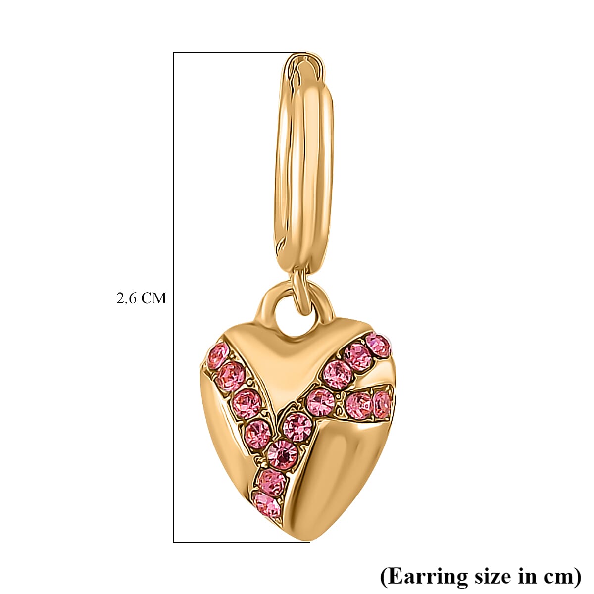 Pink Crystal Earring With Clasp in Yellow Gold Tone