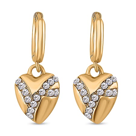 White Crystal  Earring With Clasp in Yellow Gold Tone