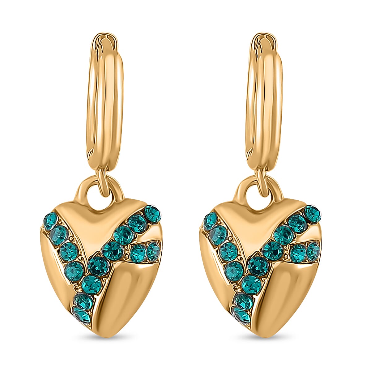 Neon Green Crystal  Earring With Clasp in Yellow Gold Tone