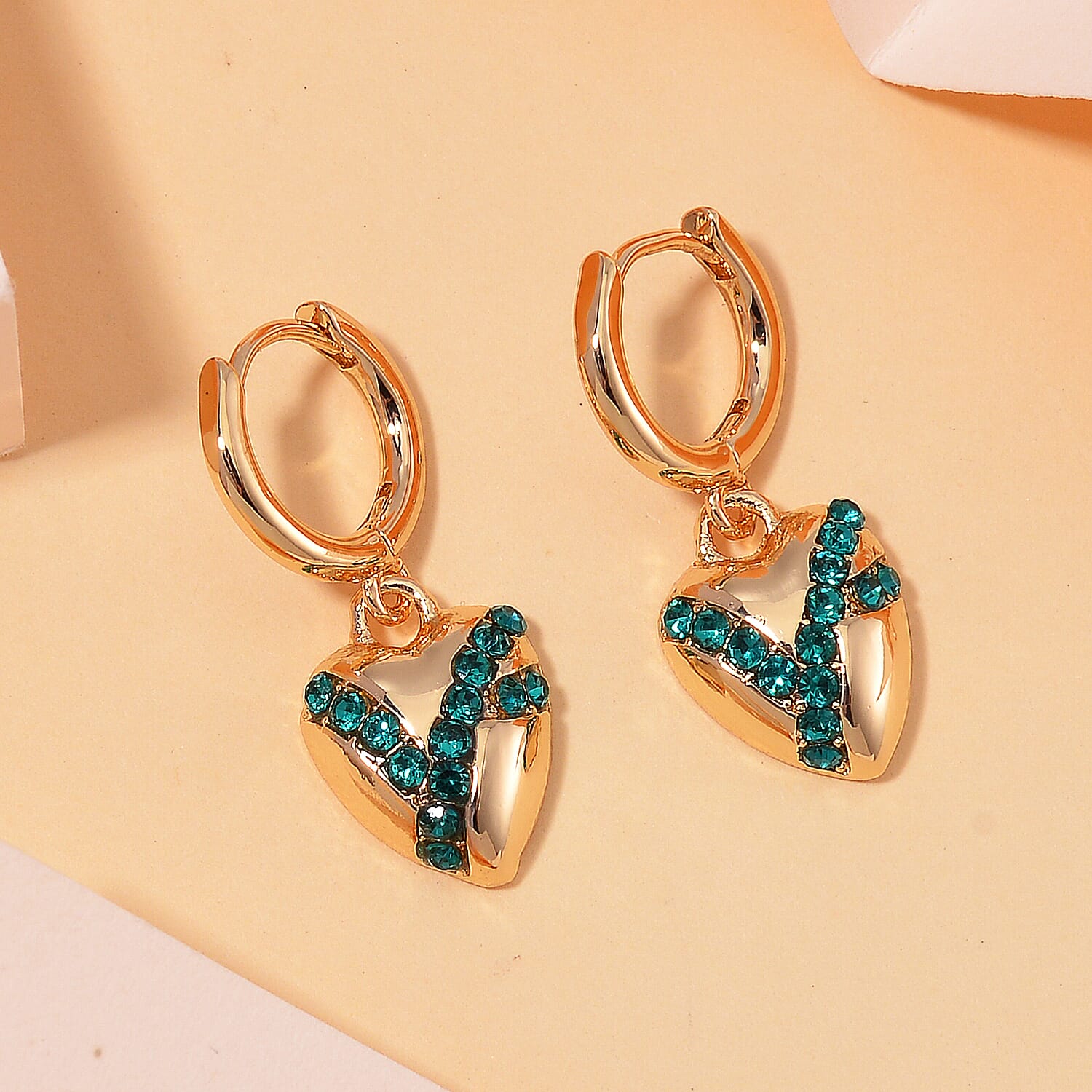 Neon Green Crystal  Earring With Clasp in Yellow Gold Tone