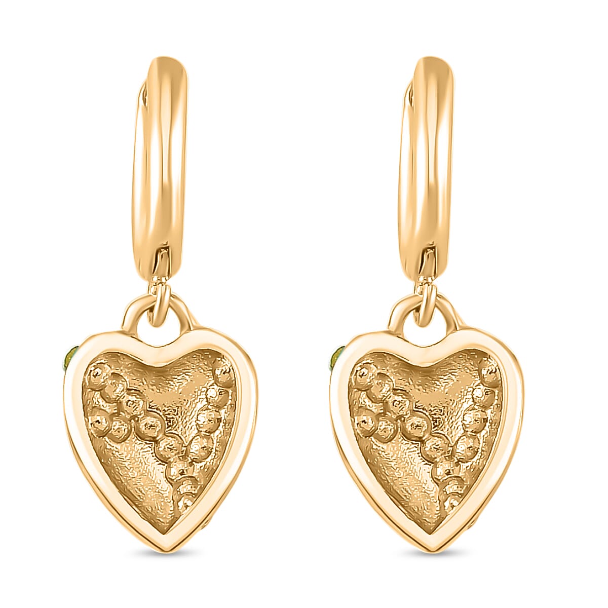 Neon Green Crystal  Earring With Clasp in Yellow Gold Tone